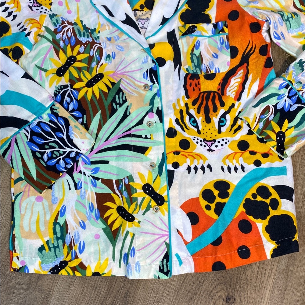Marcos Navarro for Anthropologie Flannel Sleep Top Colorful Animal Print small - Picture 8 of 11